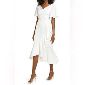 Amy Lynn NWT V-neck Ruffle Midi Tea Dress White Size Small